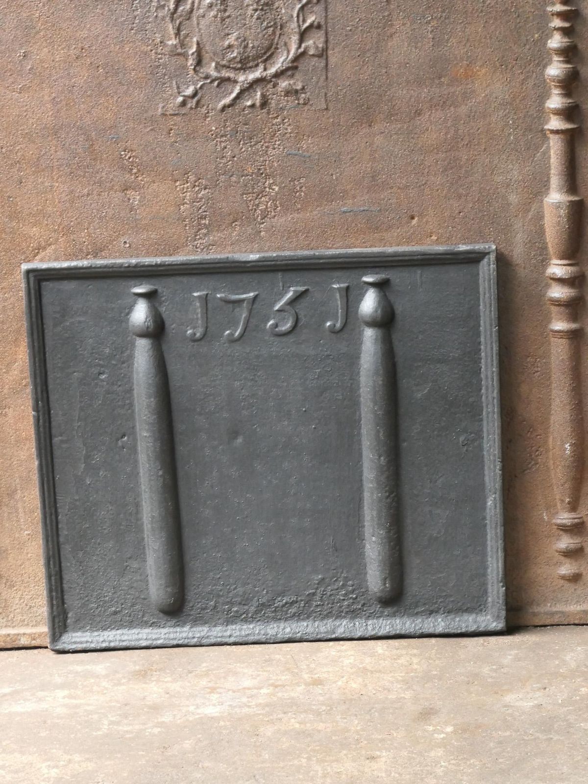 18th Century French Fireback / Backsplash With Pillars Of Hercules, Dated 1751 photo Home Fixtures