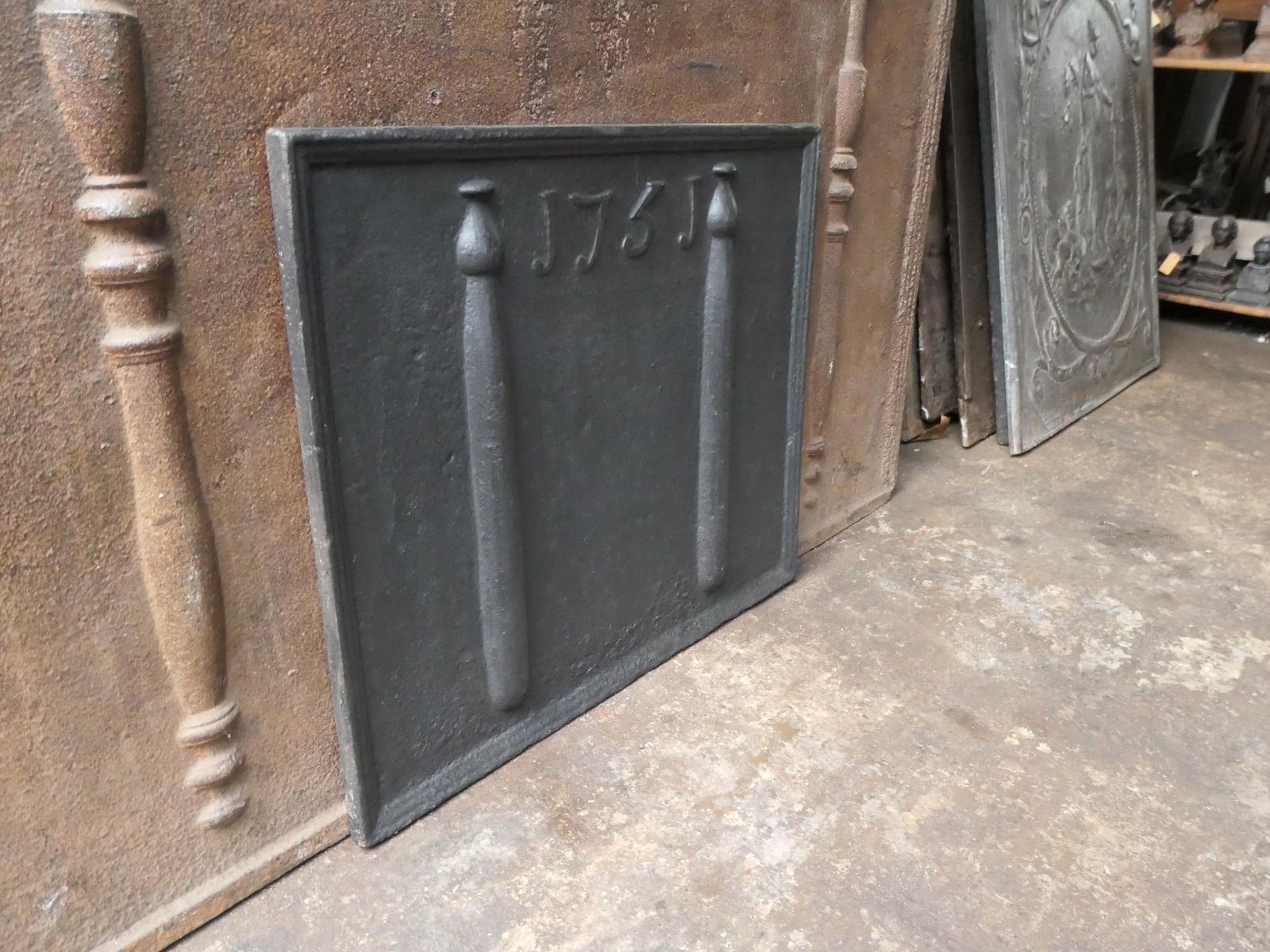 photo for sale 18th Century French Fireback / Backsplash With Pillars Of Hercules, Dated 1751