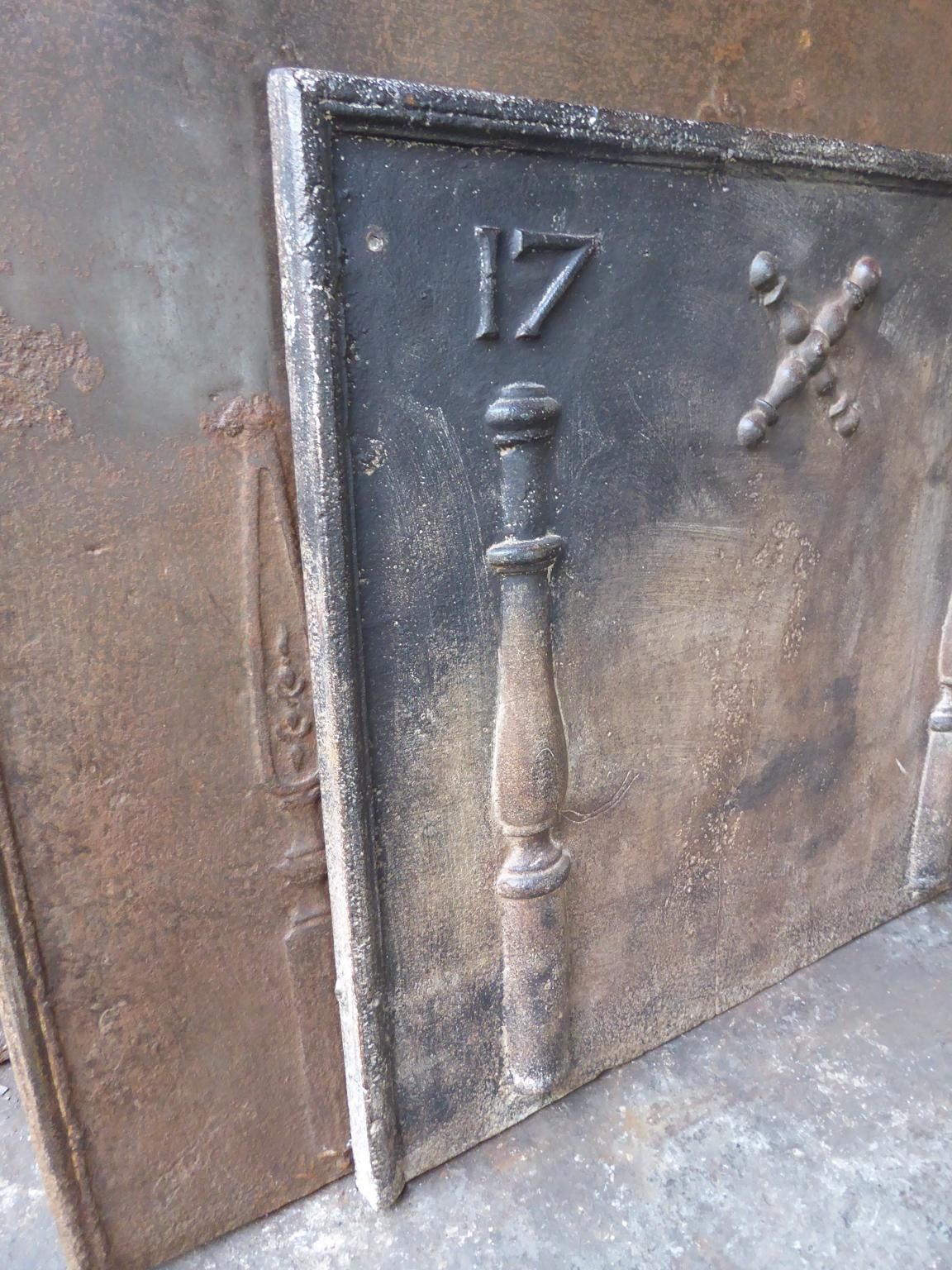 photo for sale 18th Century French 'Pillars With Saint Andrew's Cross' Fireback / Backsplash