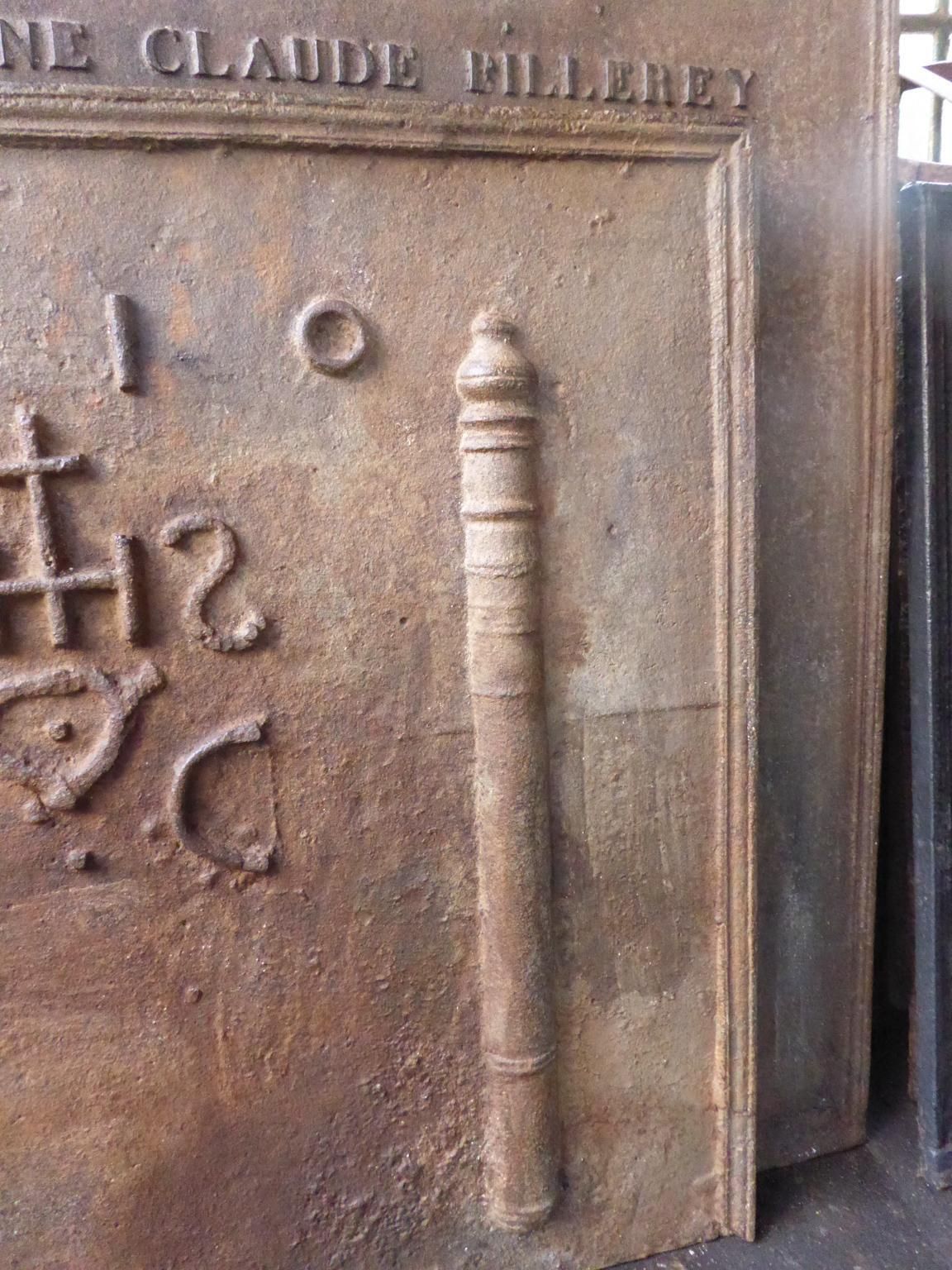18th Century French Fireback / Backsplash 'Pillars With Medieval Ihs Monogram' photo vintage