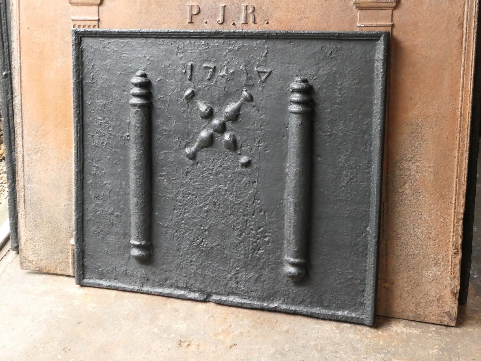 Antique Louis XIV 'Pillars With Saint Andrew's Cross' Fireback / Backsplash photo vintage