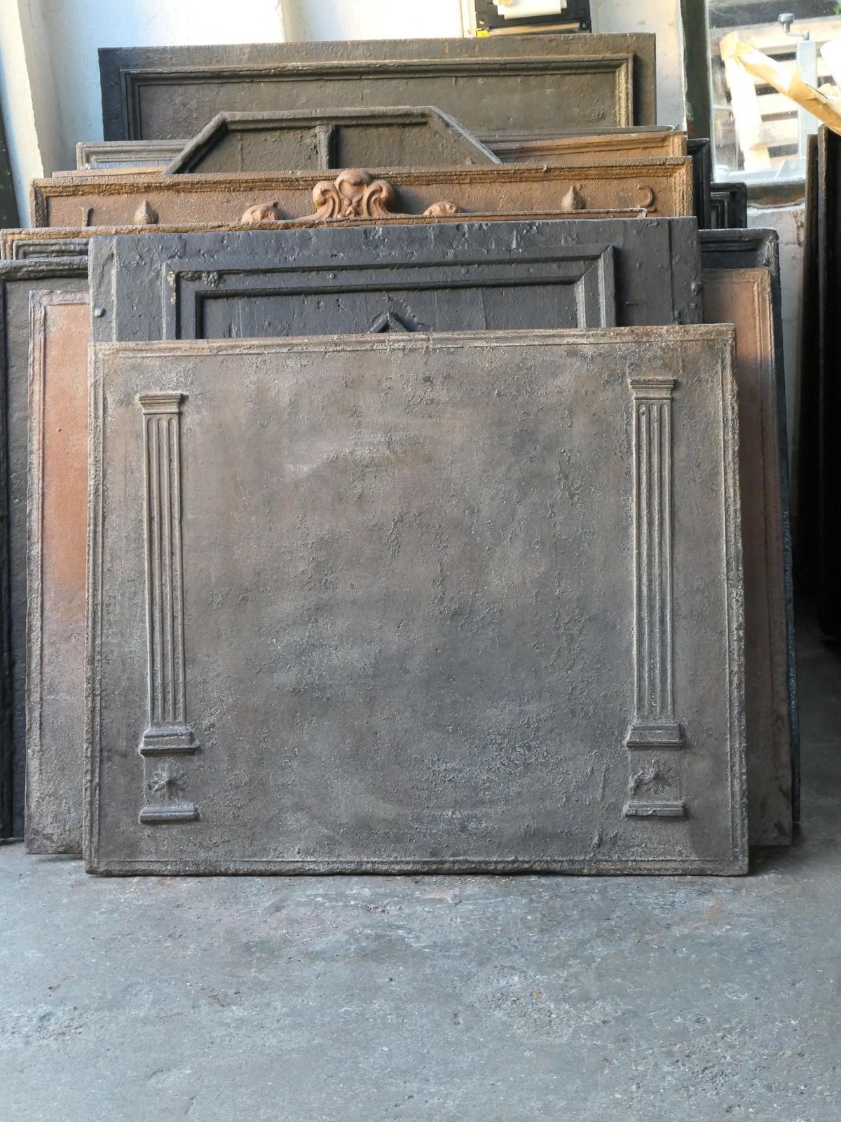 Antique French Neoclassical 'Pillars Of Freedom' Fireback / Backsplash photo for sale