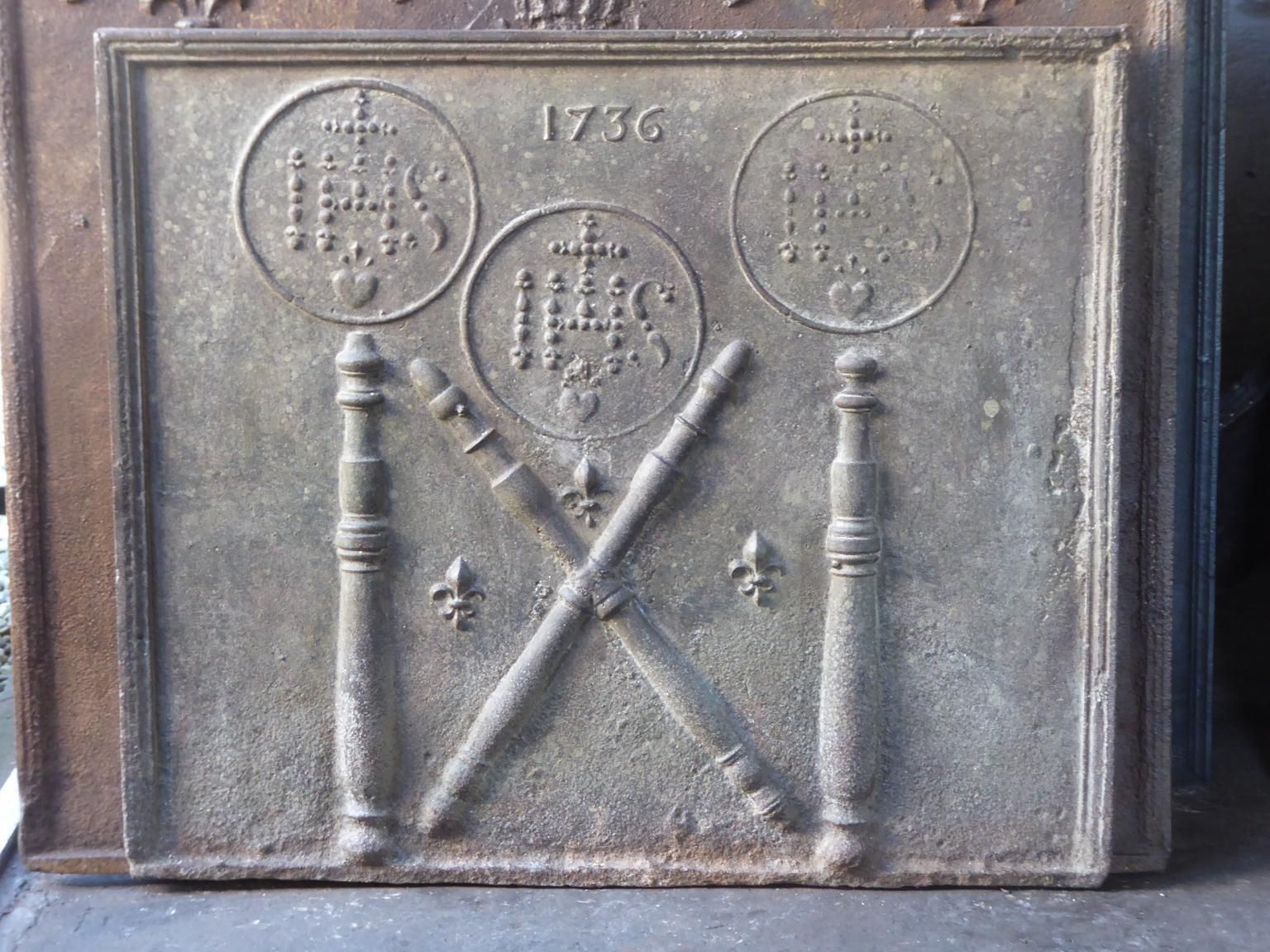 18th Century French Fireback / Backsplash Pillars With Medieval Ihs Monograms photo furniture