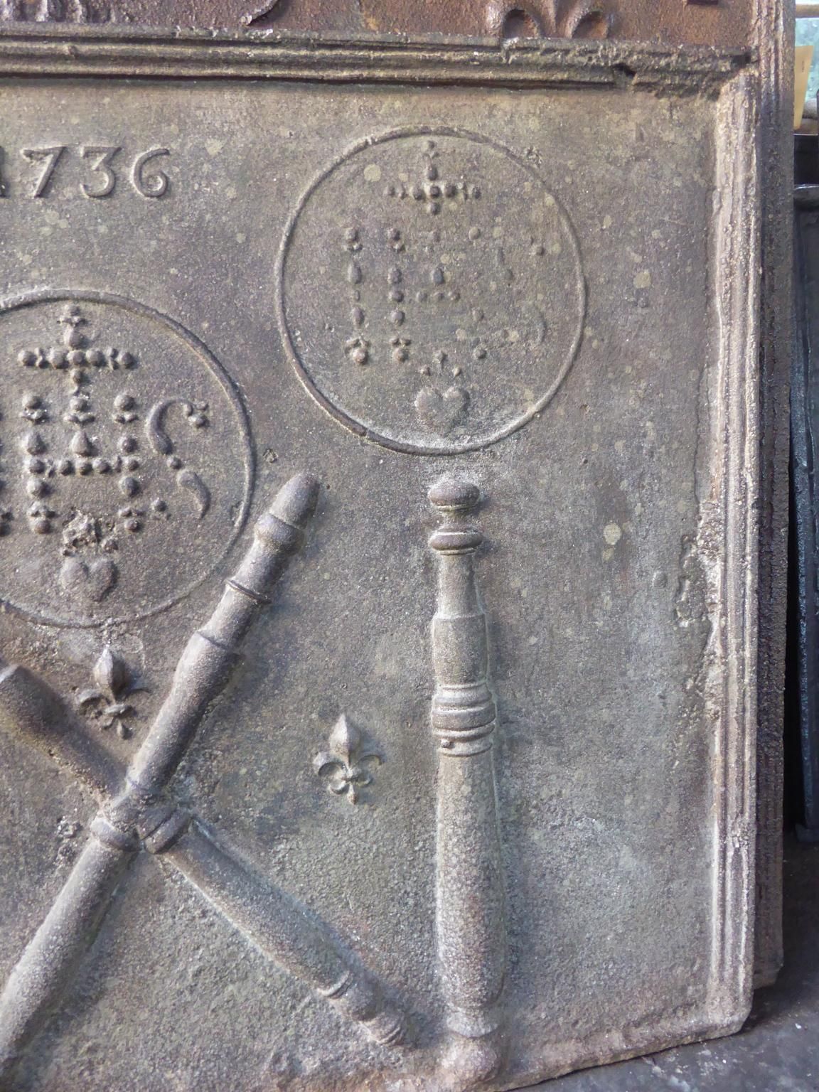18th Century French Fireback / Backsplash Pillars With Medieval Ihs Monograms photo Home Fixtures