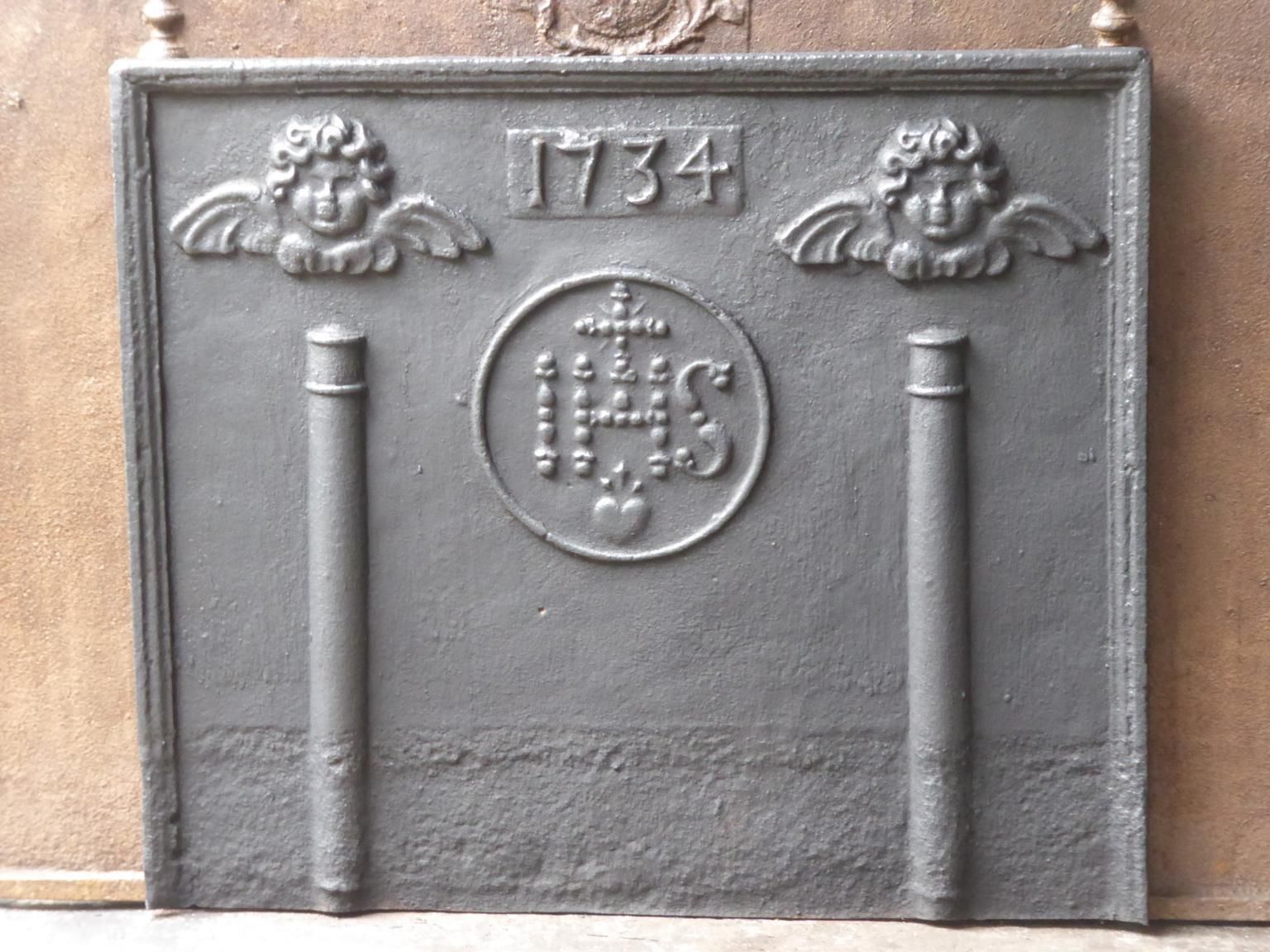 18th Century French Fireback / Backsplash Pillars With Medieval Ihs Monogram photo for sale