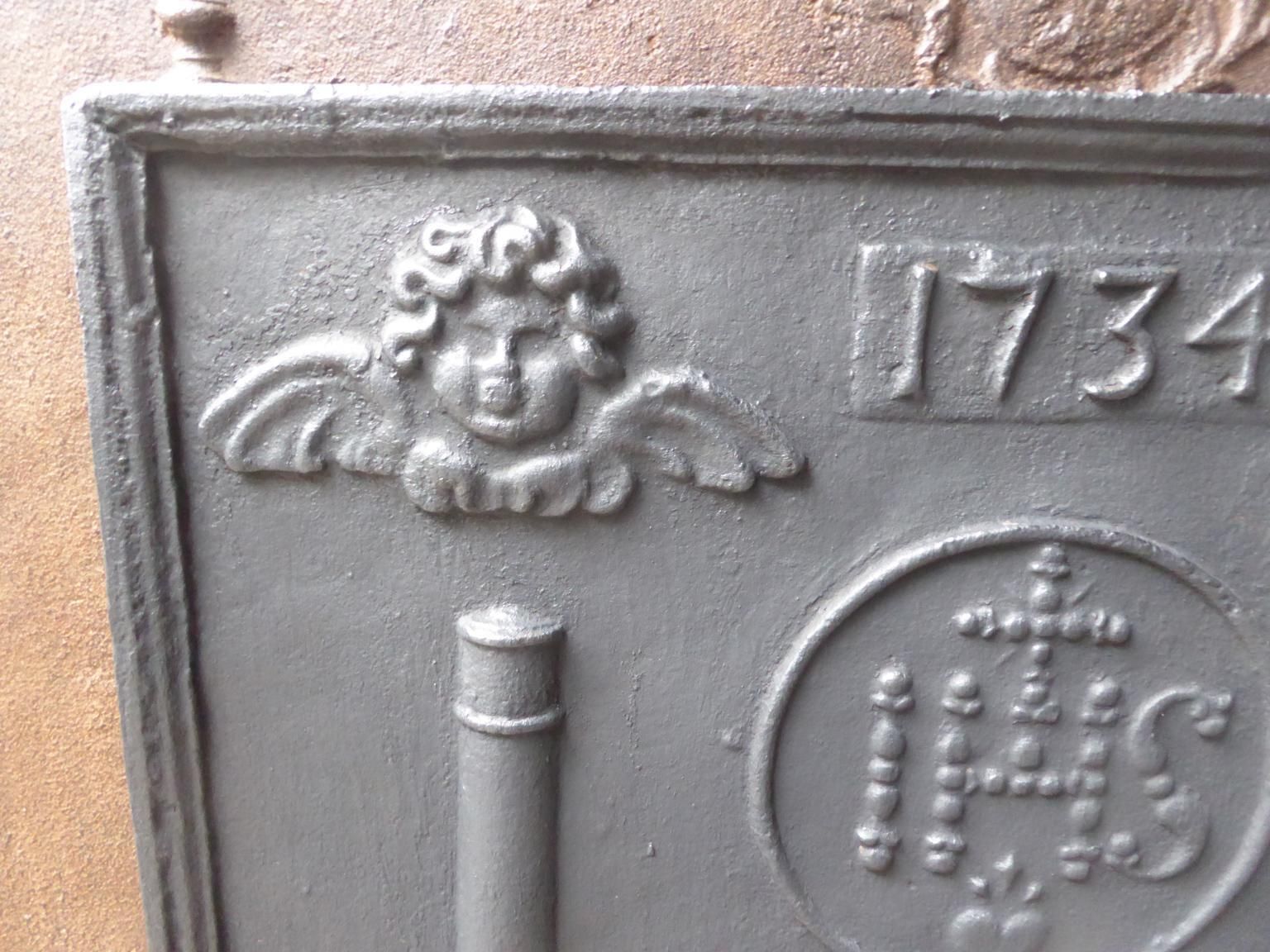 18th Century French Fireback / Backsplash Pillars With Medieval Ihs Monogram photo vinterior