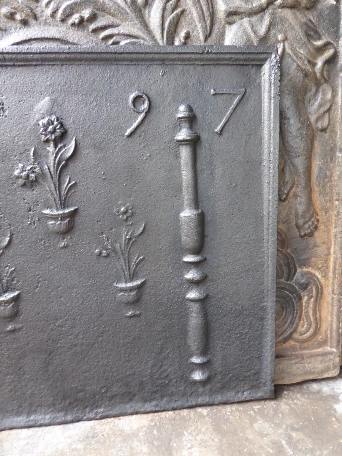 18th Century French Fireback / Backsplash 'Pillars With Flower Vases' photo buy