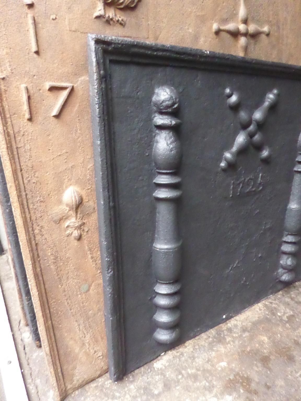 photo for sale 18th Century French 'Pillars With Saint Andrew's Cross' Fireback / Backsplash