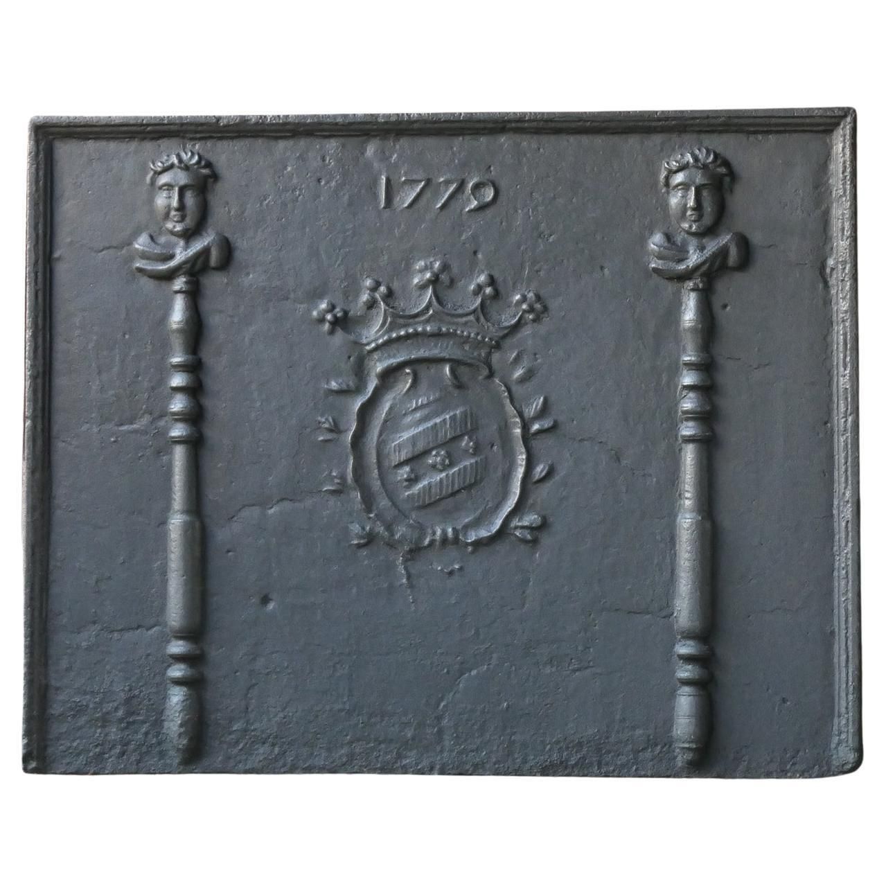 18th Century French Louis XV 'Coat Of Arms' Fireback / Backsplash, Dated 1779