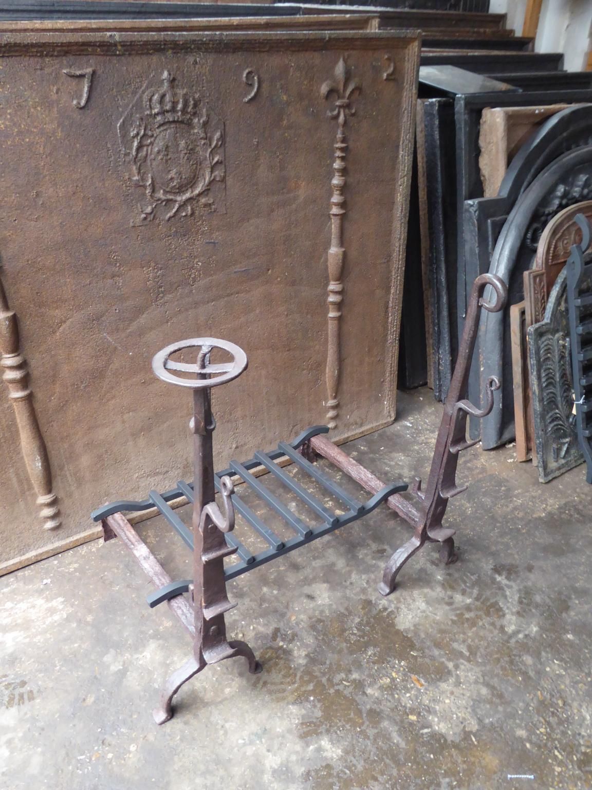 Large French Louis XIII Period Fireplace Grate Or Fire Basket, 17th Century photo vintage