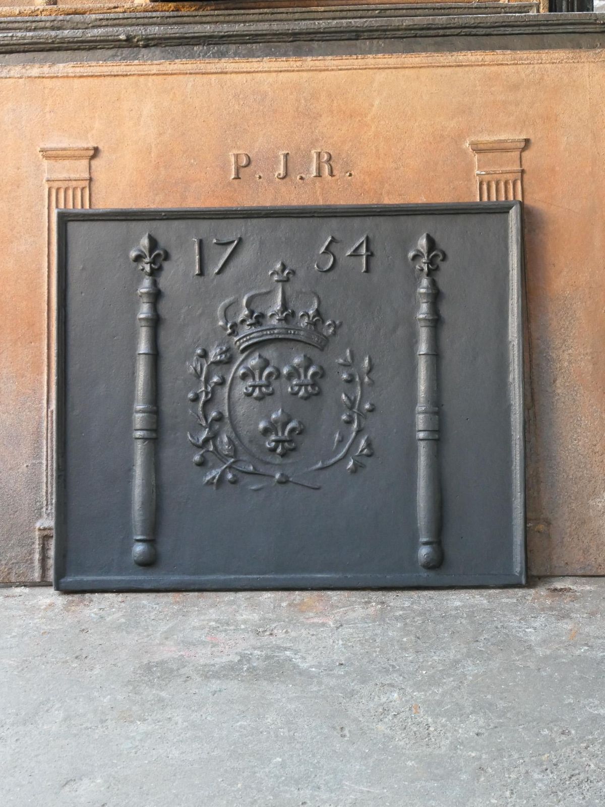 18th Century French Louis XIV 'Arms Of France' Fireback / Backsplash, Dated 1754 photo for sale