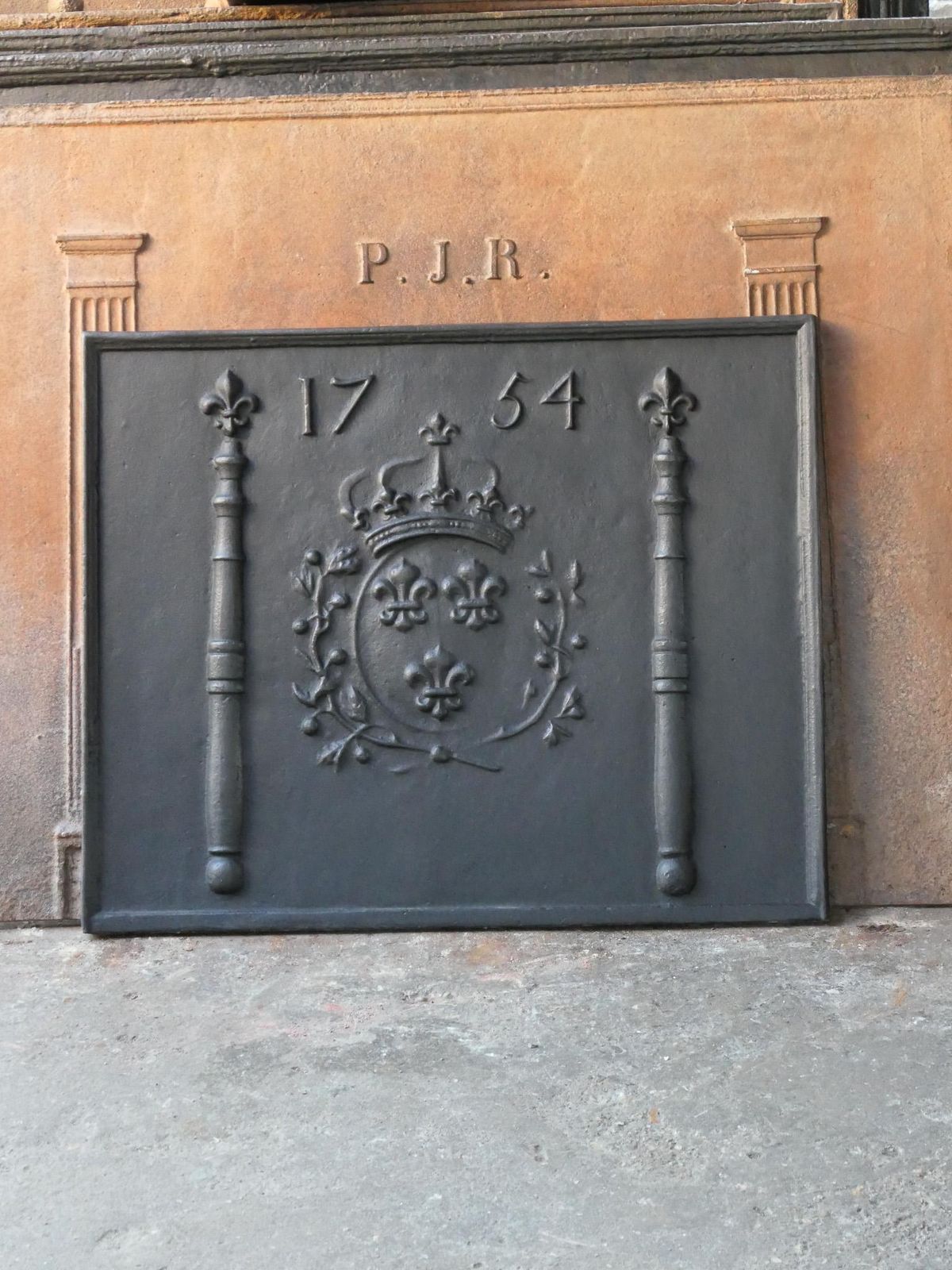 18th Century French Louis XIV 'Arms Of France' Fireback / Backsplash, Dated 1754 photo Home Fixtures