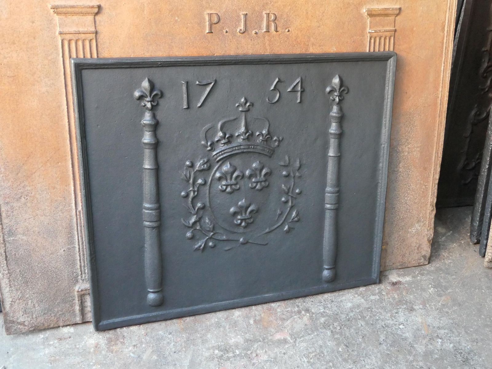 18th Century French Louis XIV 'Arms Of France' Fireback / Backsplash, Dated 1754 photo vintage