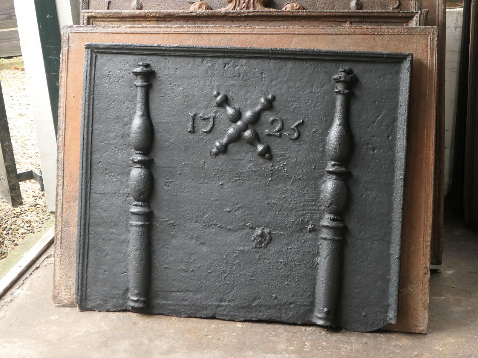 Antique Louis XIV 'Pillars With Saint Andrew's Cross' Fireback / Backsplash photo Home Fixtures