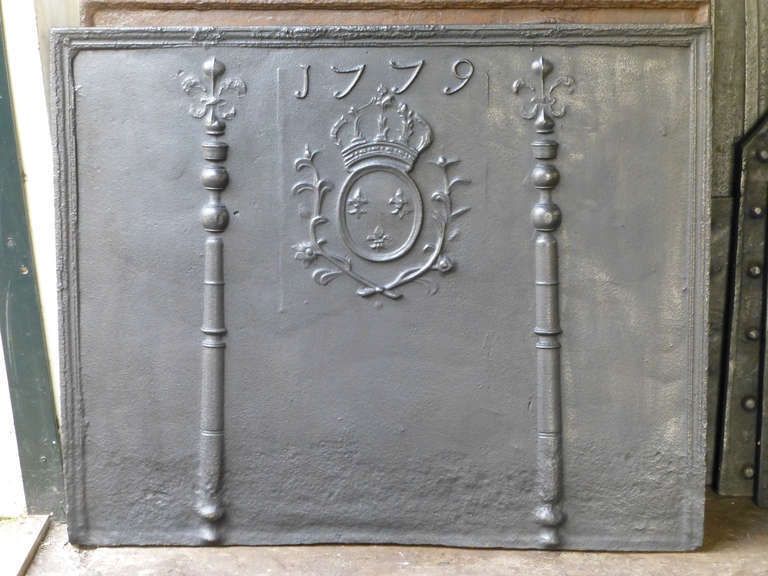 Large Fireback / Backsplash With Arms Of France With Pillars, Dated 1779 photo furniture