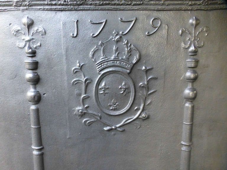 Large Fireback / Backsplash With Arms Of France With Pillars, Dated 1779 photo Home Fixtures