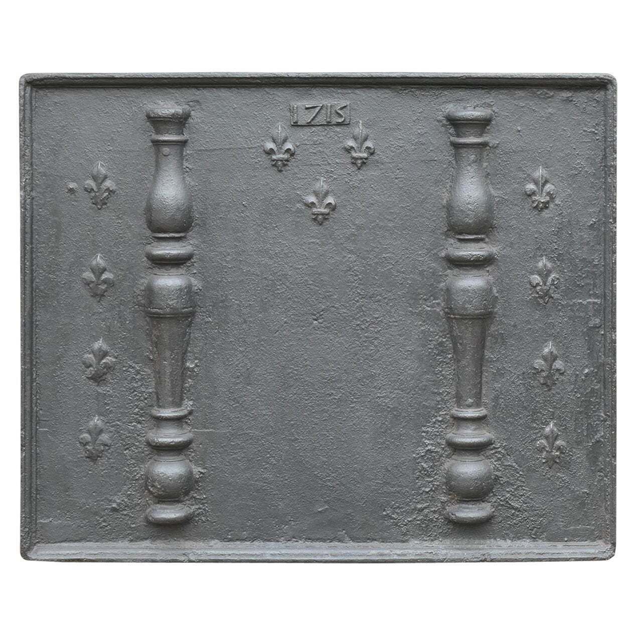 Large 18th Century French Fireback / Backsplash With Pillars And Fleurs De Lys