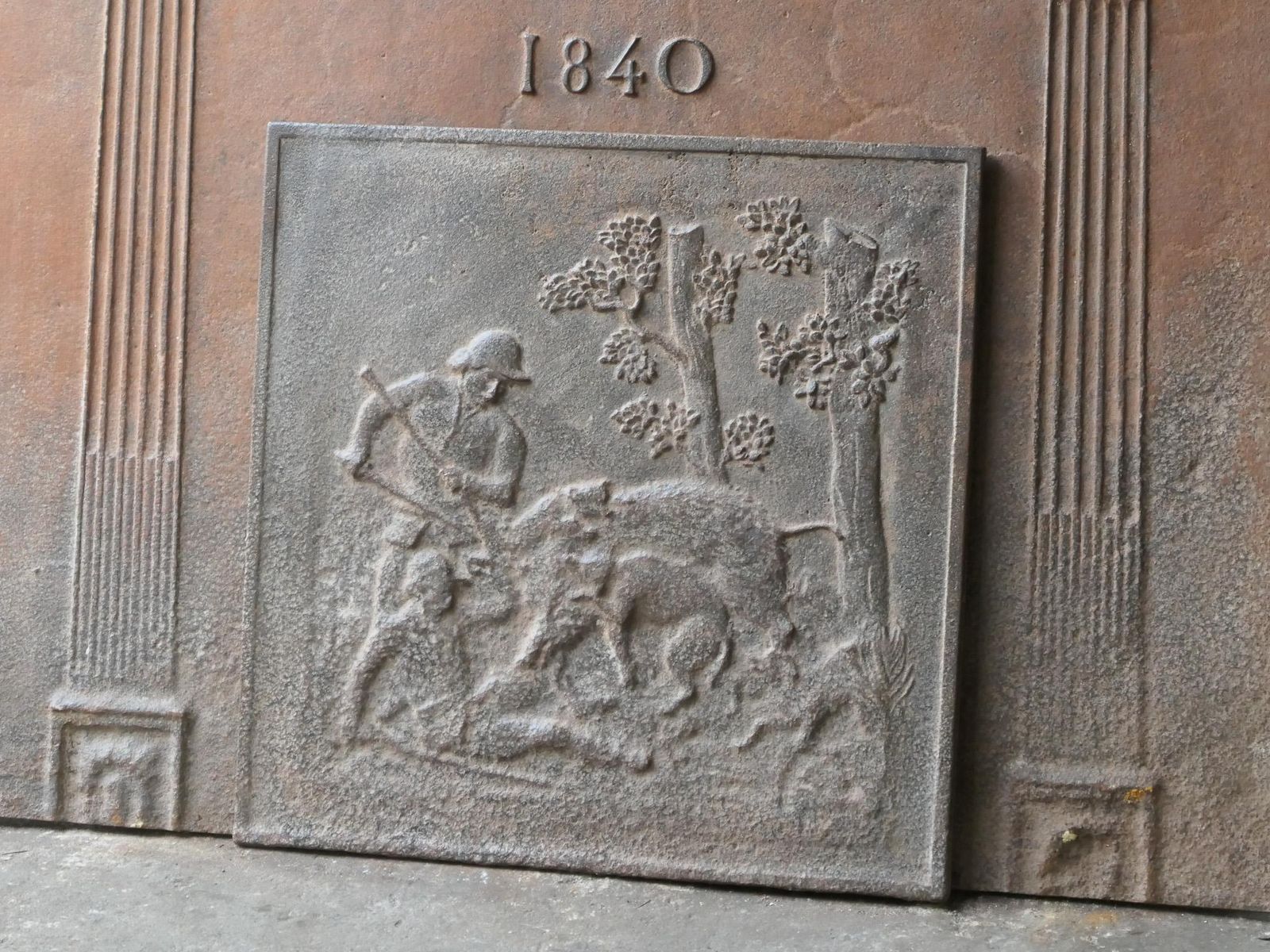 French Napoleon III 'The Hunt' Fireback / Backsplash, 19th Century photo Home Fixtures