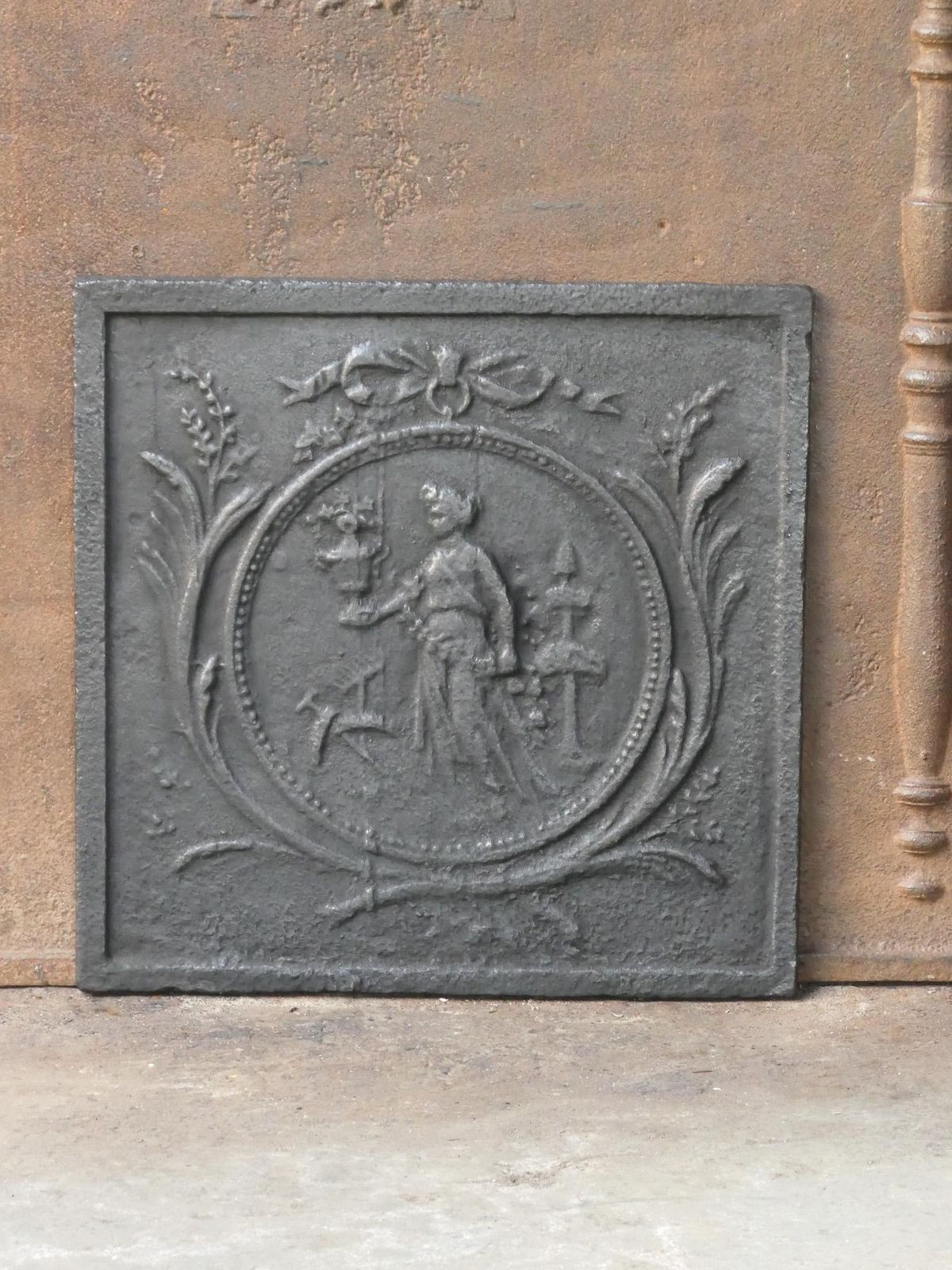 Antique French 'Gardening' Fireback / Backsplash, 18th   19th Century photo for sale