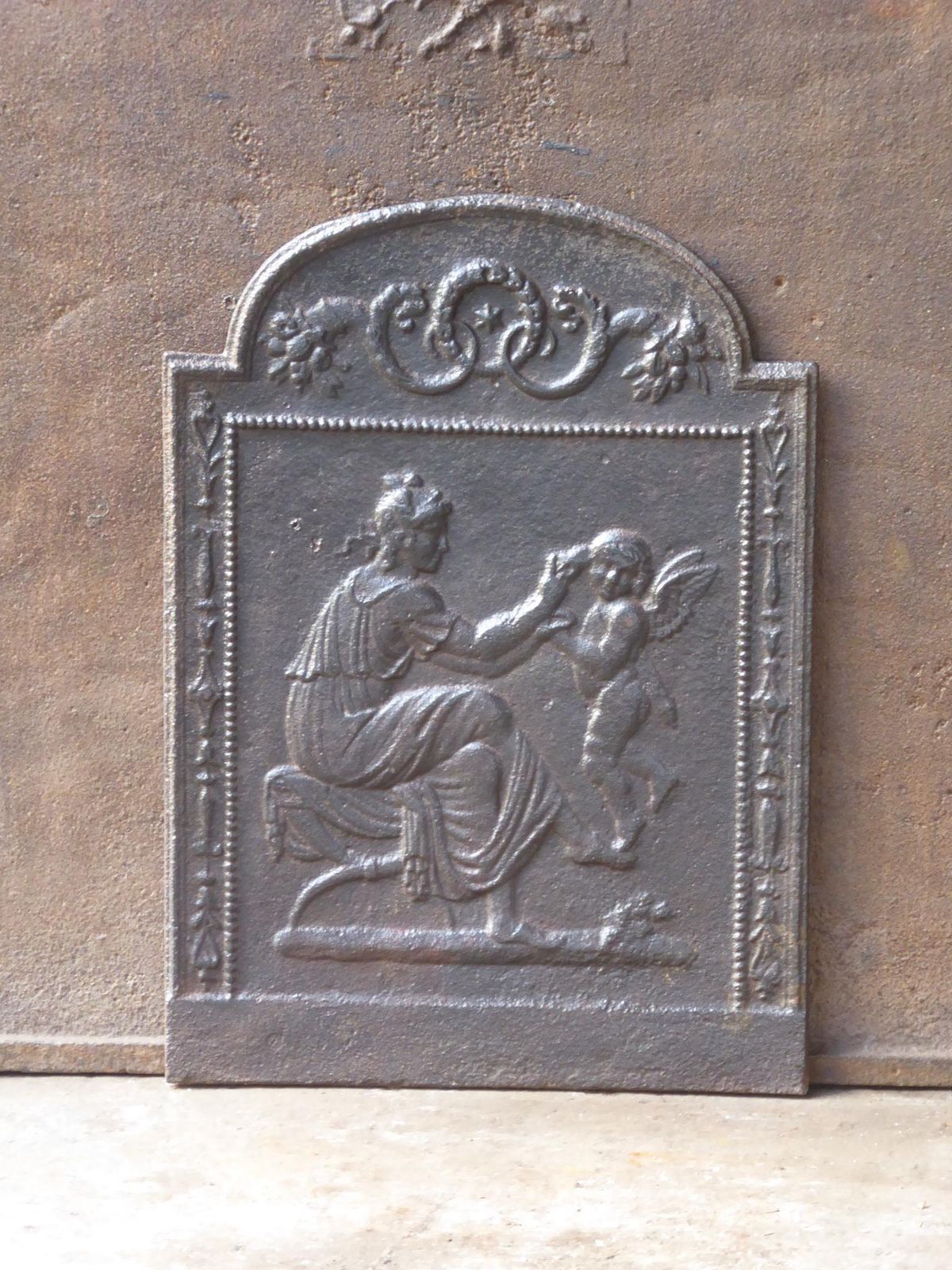 Antique French 'Woman With Cupid' Fireback / Backsplash, 18th 19th Century photo furniture