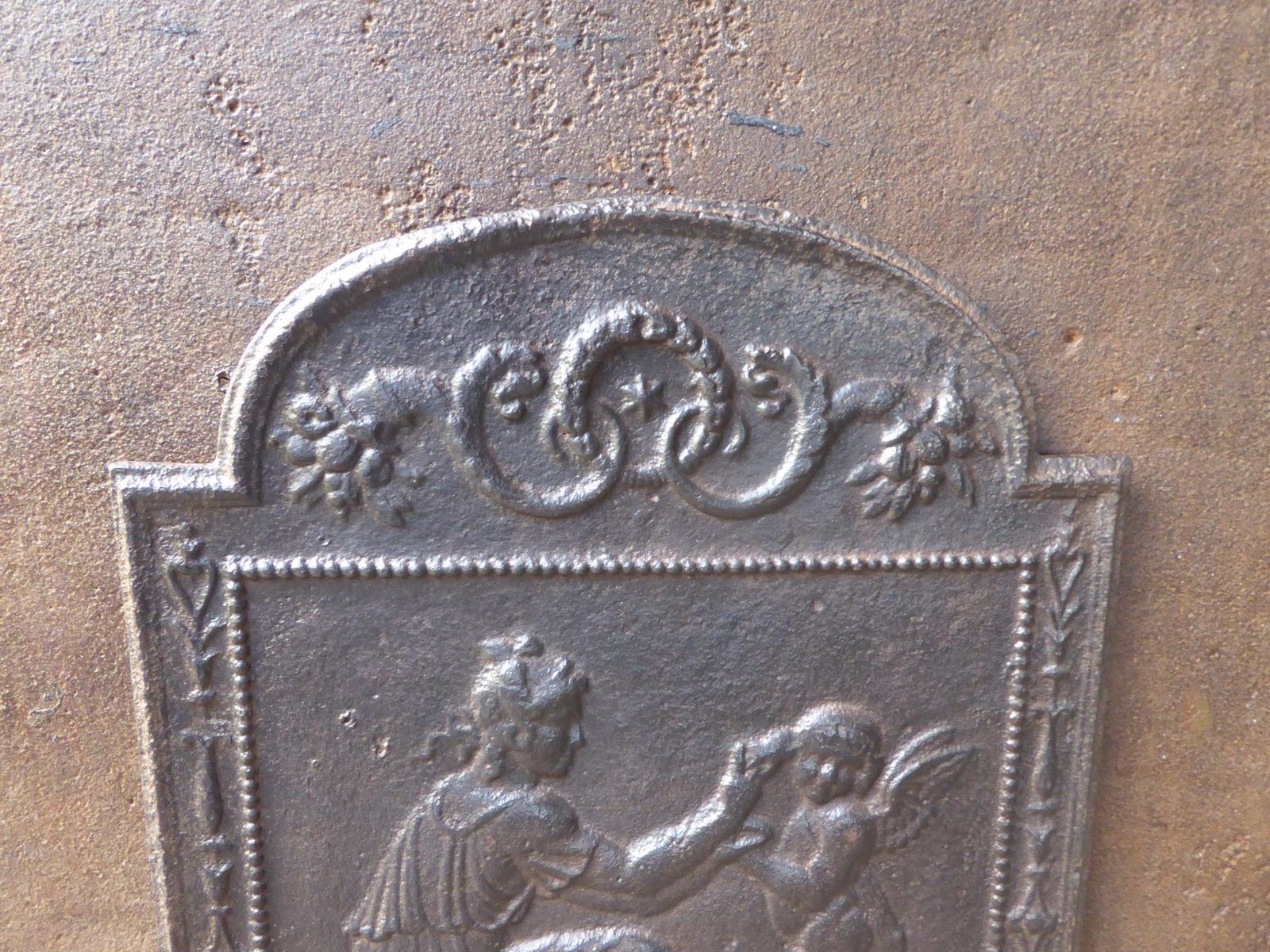 Antique French 'Woman With Cupid' Fireback / Backsplash, 18th 19th Century photo vinterior