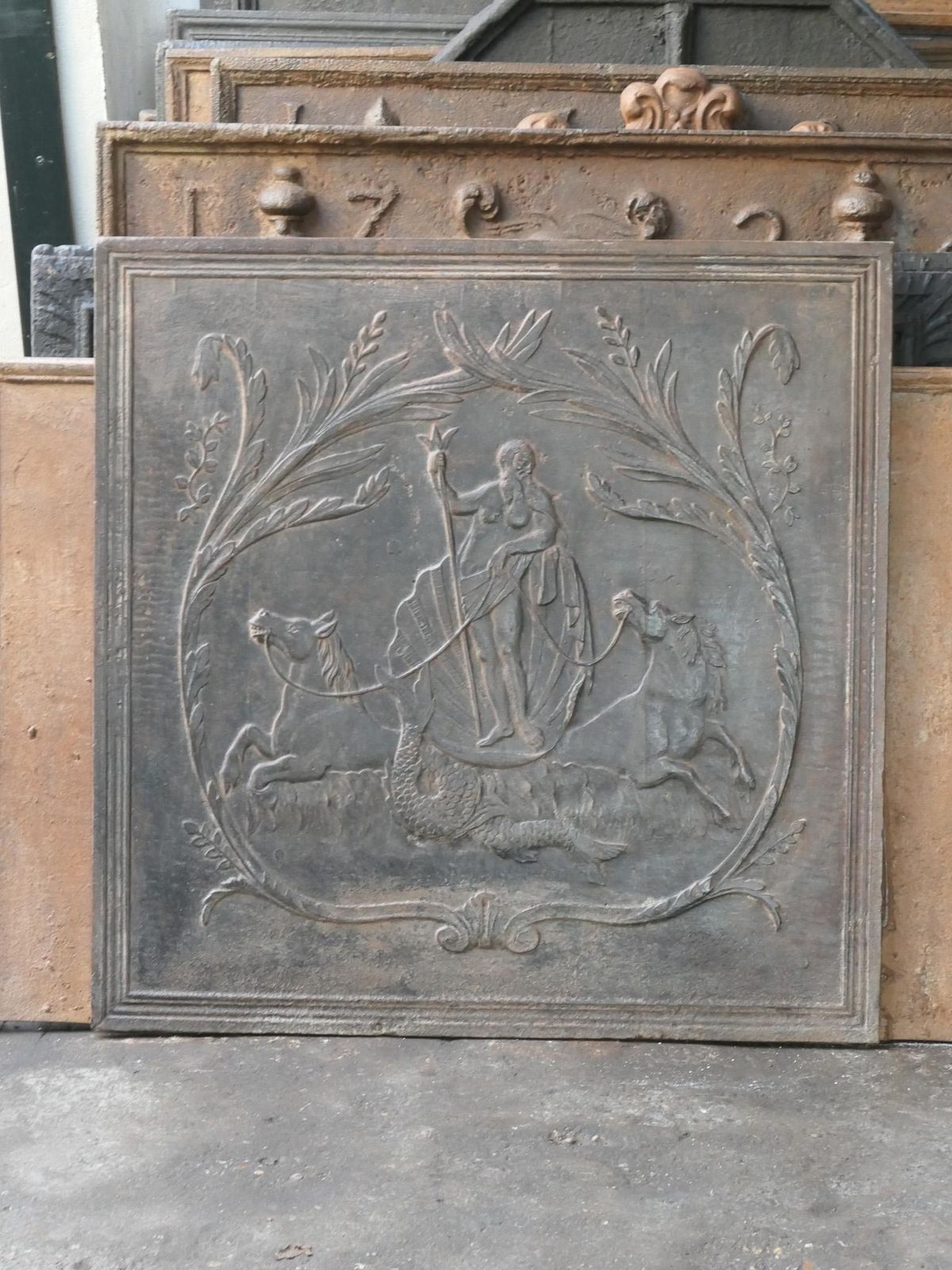 Antique French 'Neptune' Fireback / Backsplash, 19th Century photo for sale