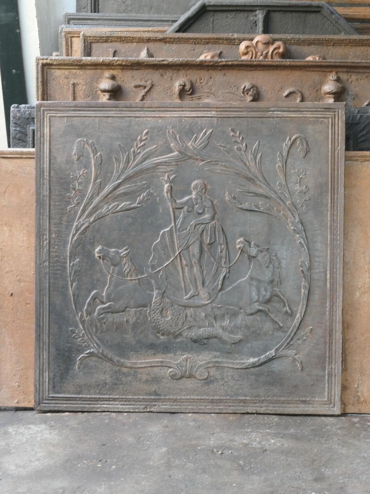 Antique French 'Neptune' Fireback / Backsplash, 19th Century photo Home Fixtures