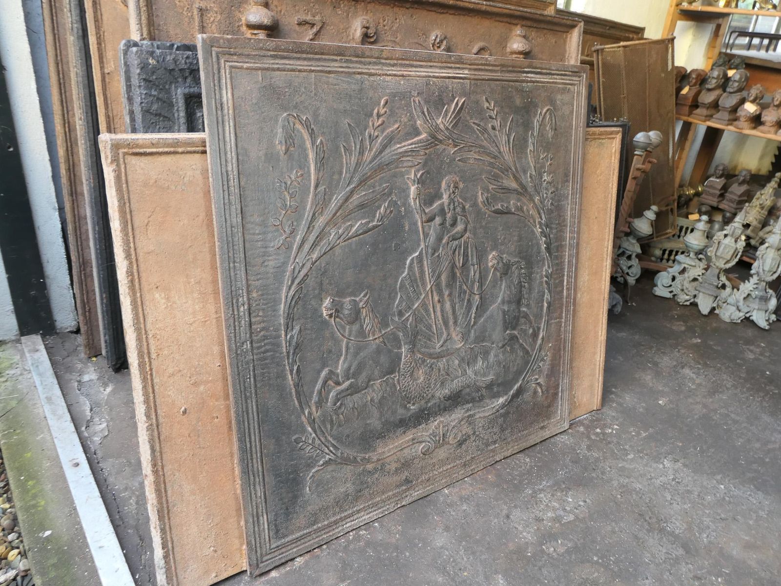 1088.0 Antique French 'Neptune' Fireback / Backsplash, 19th Century photo