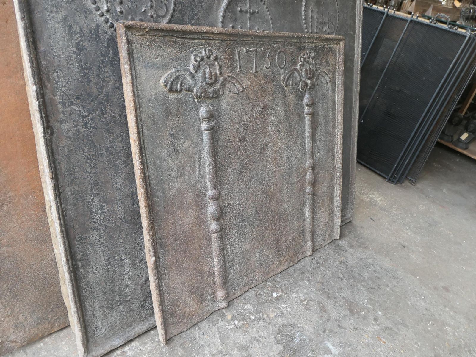 photo furniture French Louis XV Fireback / Backsplash With Pillars Of Hercules, 18th Century