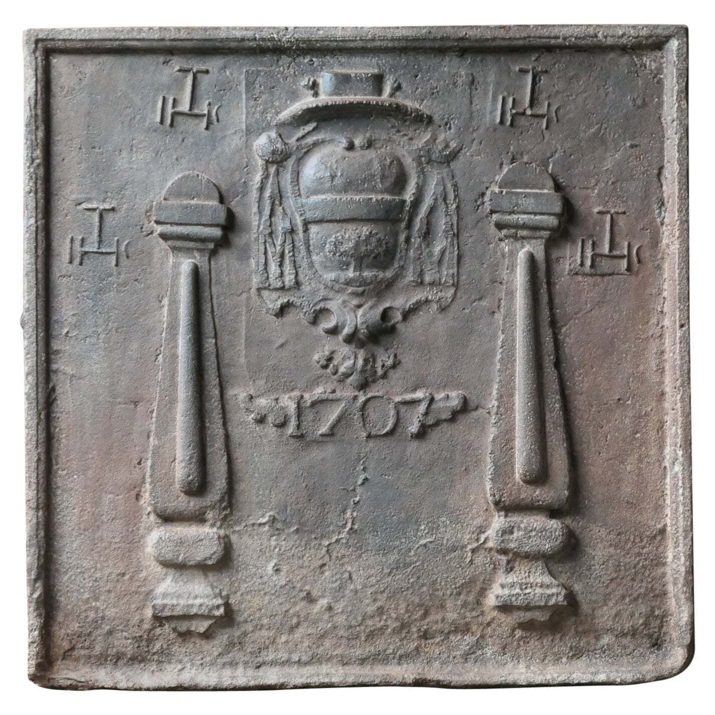18th Century French 'Pillars With Ihs Monograms' Fireback / Backsplash