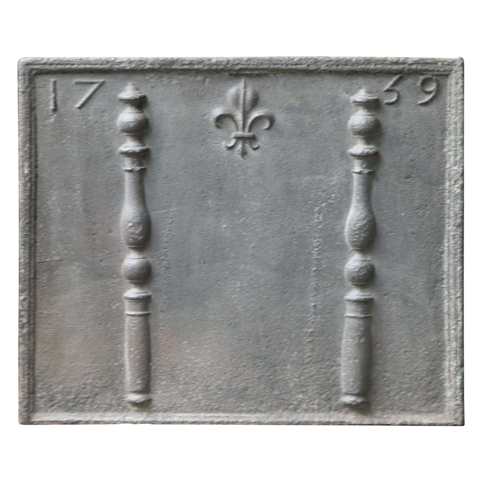 18th C. French Louis XV Fireback / Backsplash With Pillars And Fleur De Lys