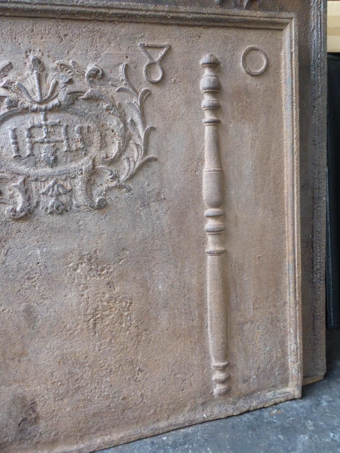 18th Century French Fireback / Backsplash 'Pillars With Medieval Ihs Monogram' photo buy