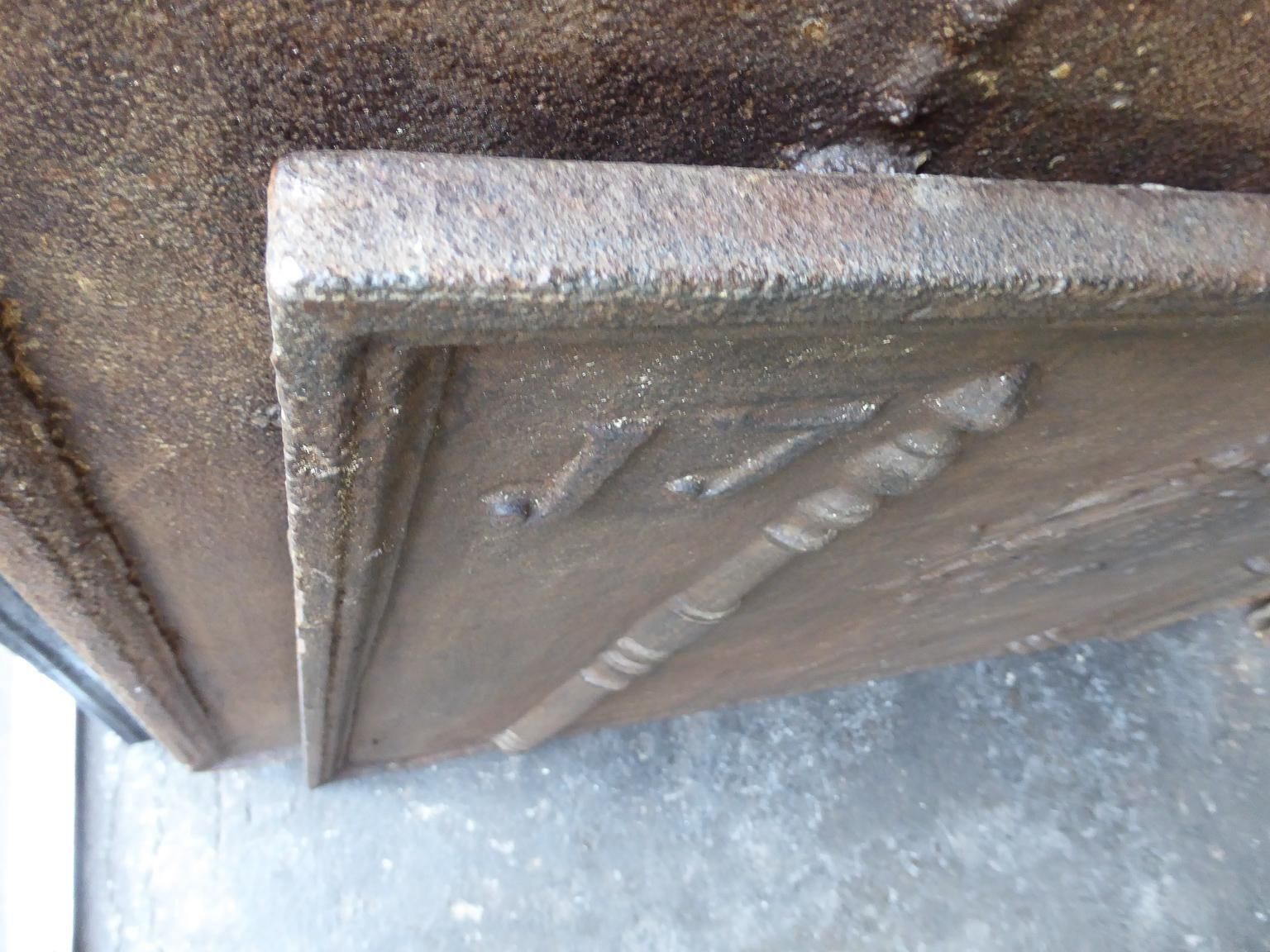 Large French Fireback  / Backsplash With Pillars And Ihs Monogram, Dated 1780 photo vintage