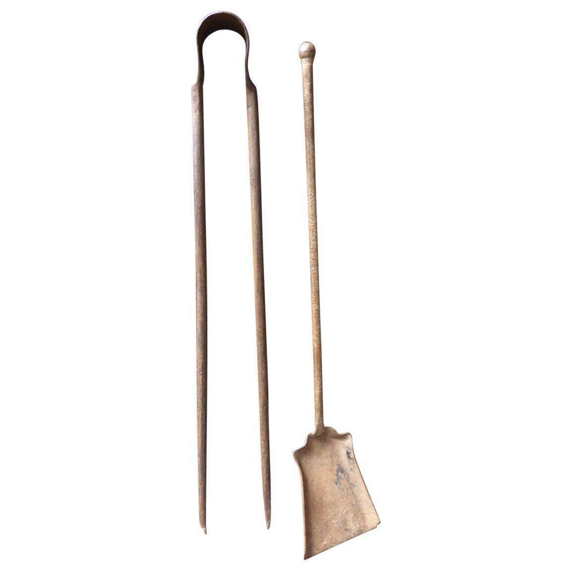 Antique French Wrought Iron Fireplace Tools Or Fire Tools, 18th Century