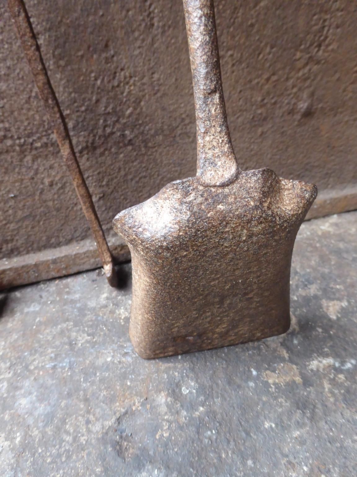 Antique French Wrought Iron Fireplace Tools Or Fire Tools, 17th 18th Century photo vintage