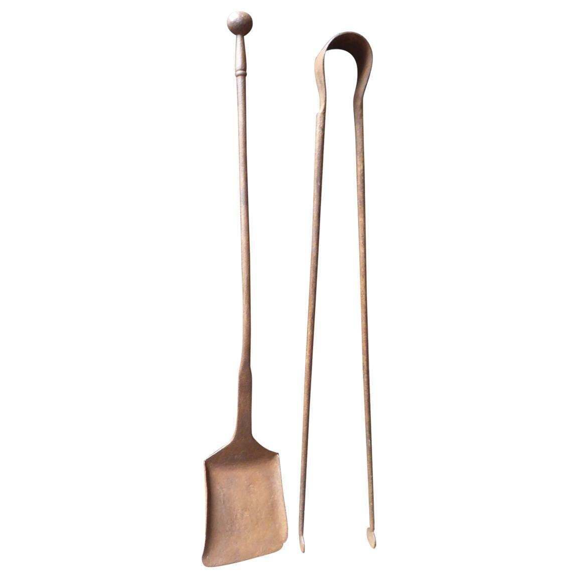 Large French Wrought Iron Fireplace Tools Or Fire Tools, 18th Century
