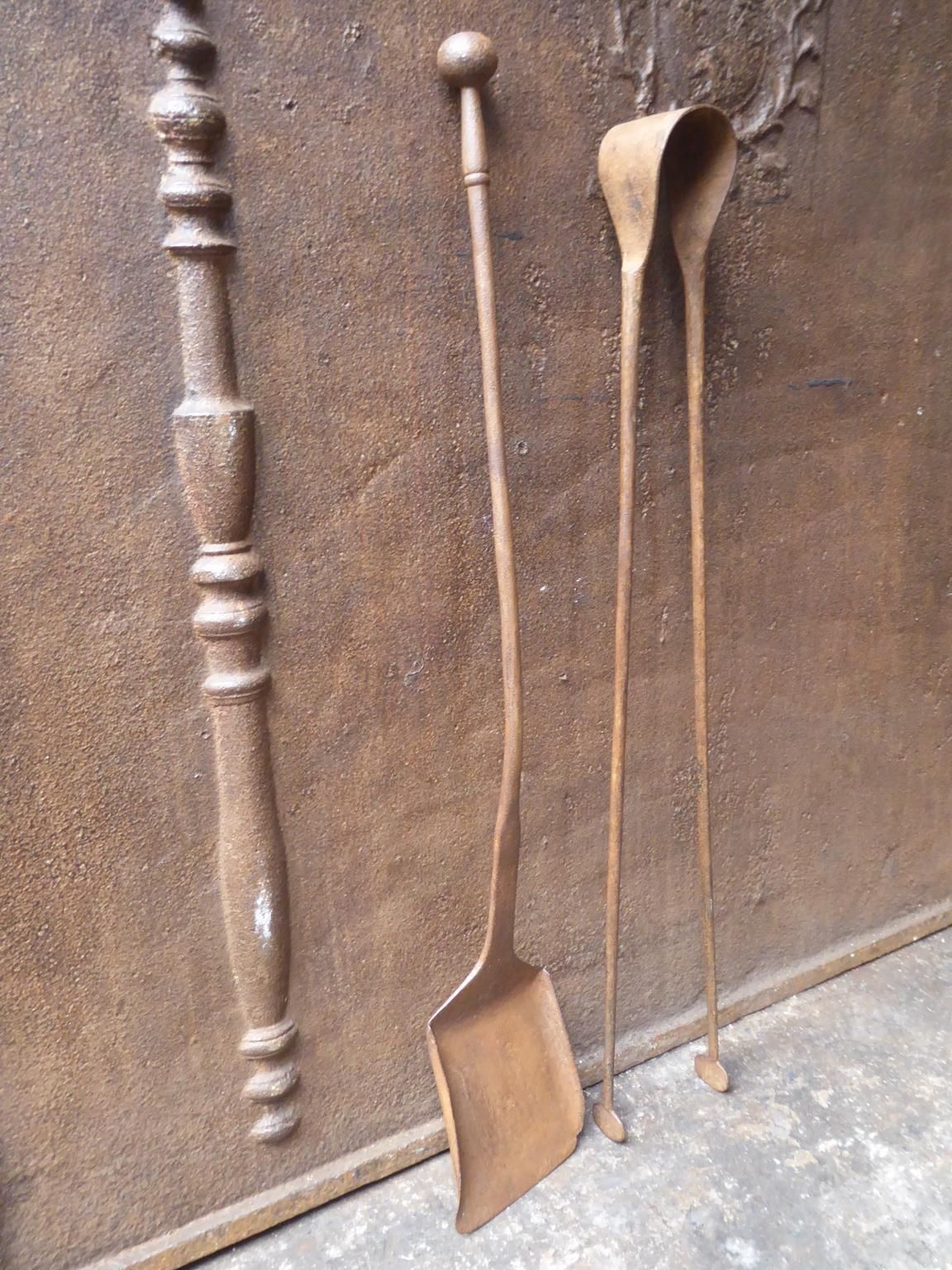 Large French Wrought Iron Fireplace Tools Or Fire Tools, 18th Century photo furniture