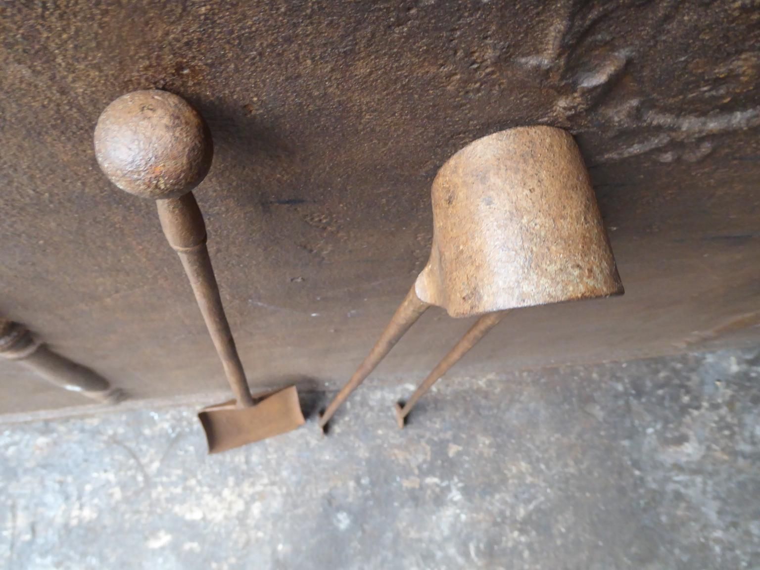 Large French Wrought Iron Fireplace Tools Or Fire Tools, 18th Century photo buy