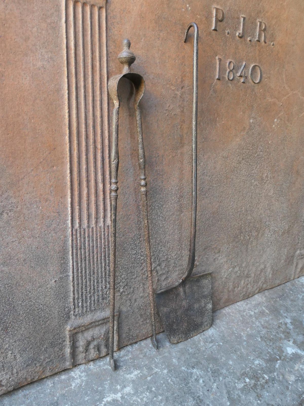 Rustic French Neoclassical Fireplace Tools, 18th 19th Century photo for sale