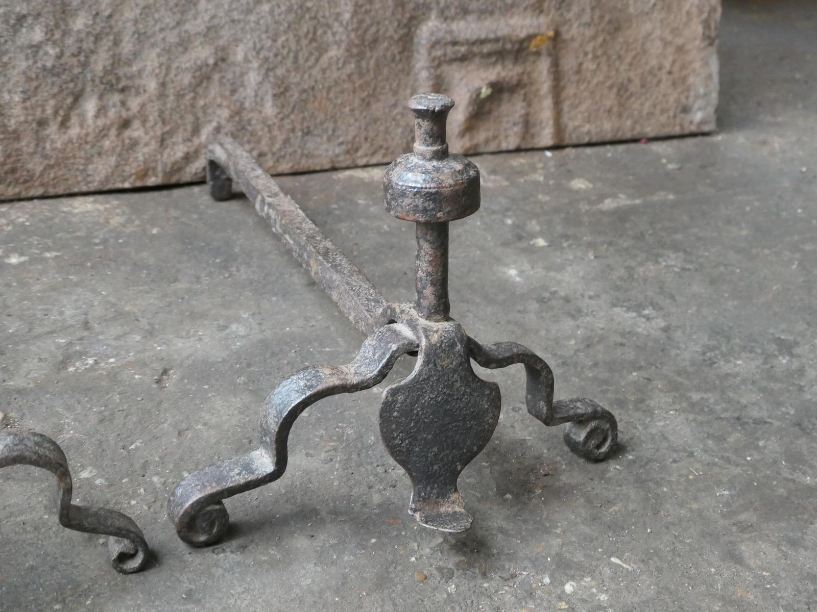 French Louis XV Iron Andirons, 18th Century photo vintage