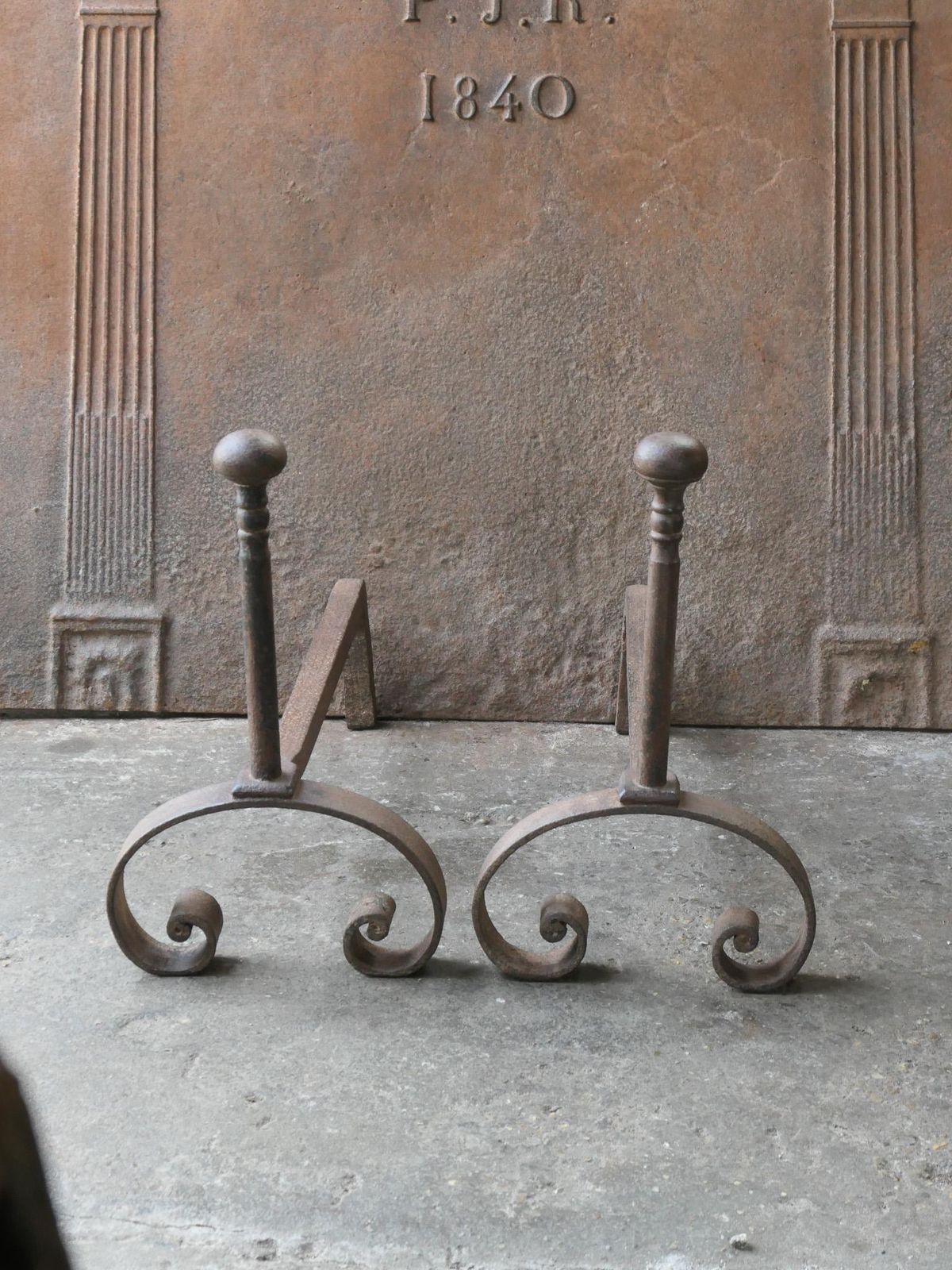 Antique French Louis XV Fire Andirons, 18th Century photo for sale