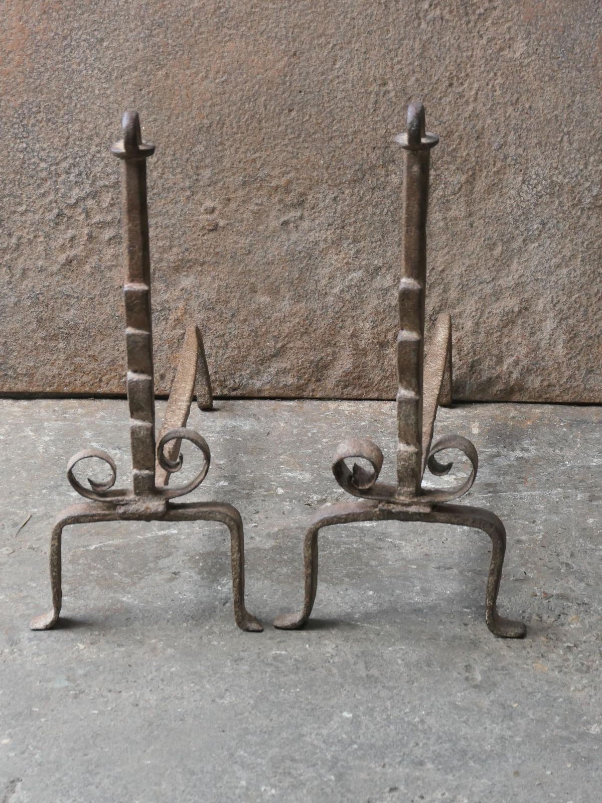 Antique French Louis XV Fire Andirons, 18th Century photo for sale
