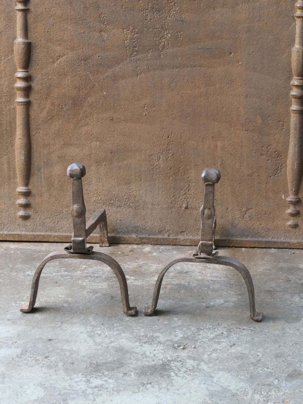 18th C. French Louis XV Wrought Iron Andirons photo furniture