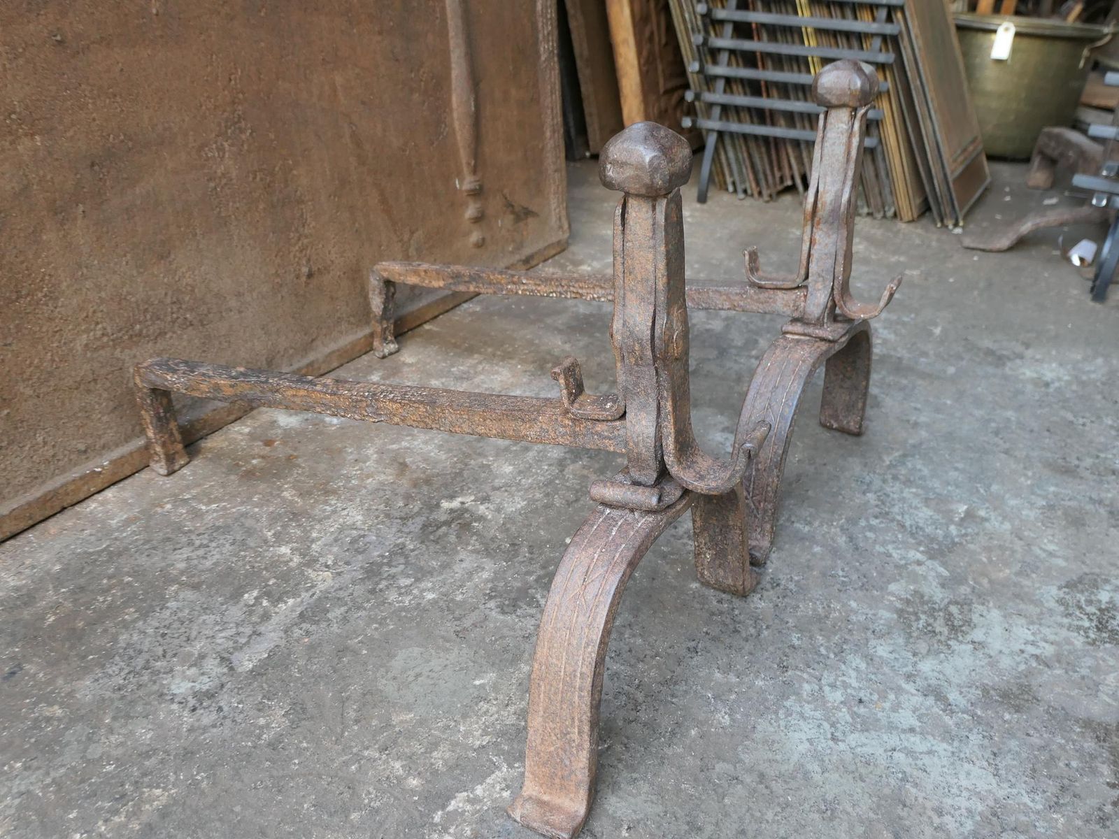 photo vintage 18th C. French Louis XV Wrought Iron Andirons