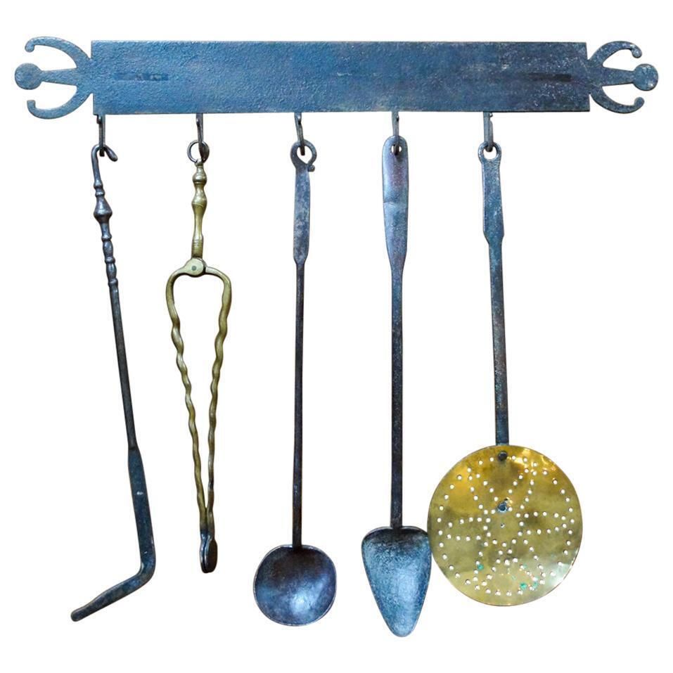 Antique Dutch Fireplace Tool Set, Fire Tools, 18th 19th Century