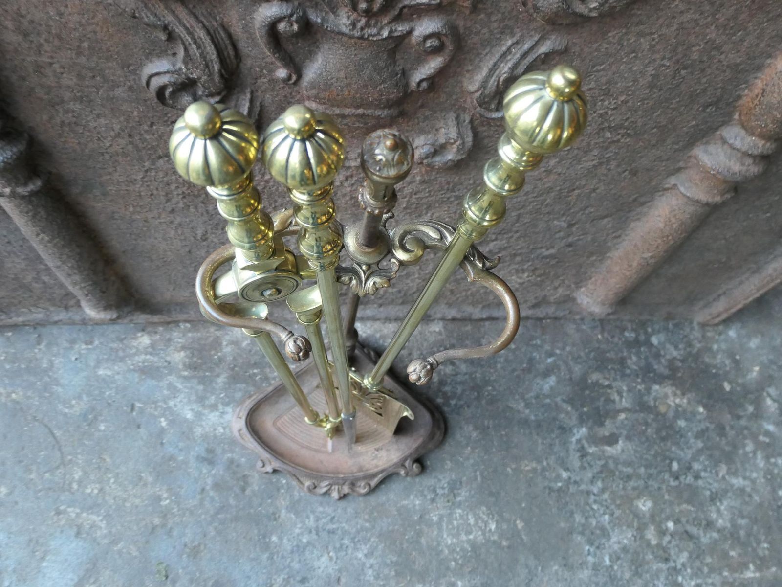 Antique English Polished Brass Victorian Style Fireplace Set, 19/20th C photo Home Fixtures