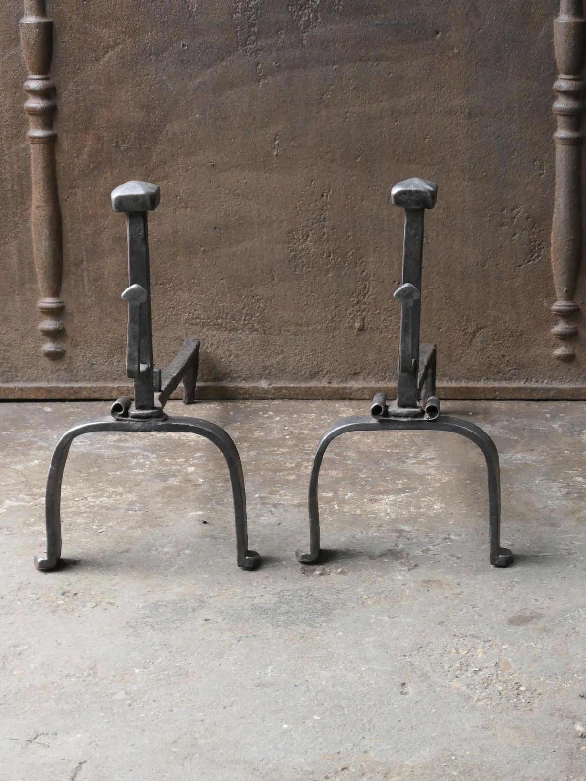 Antique French Louis XV Period Fire Andirons, 18th Century photo for sale