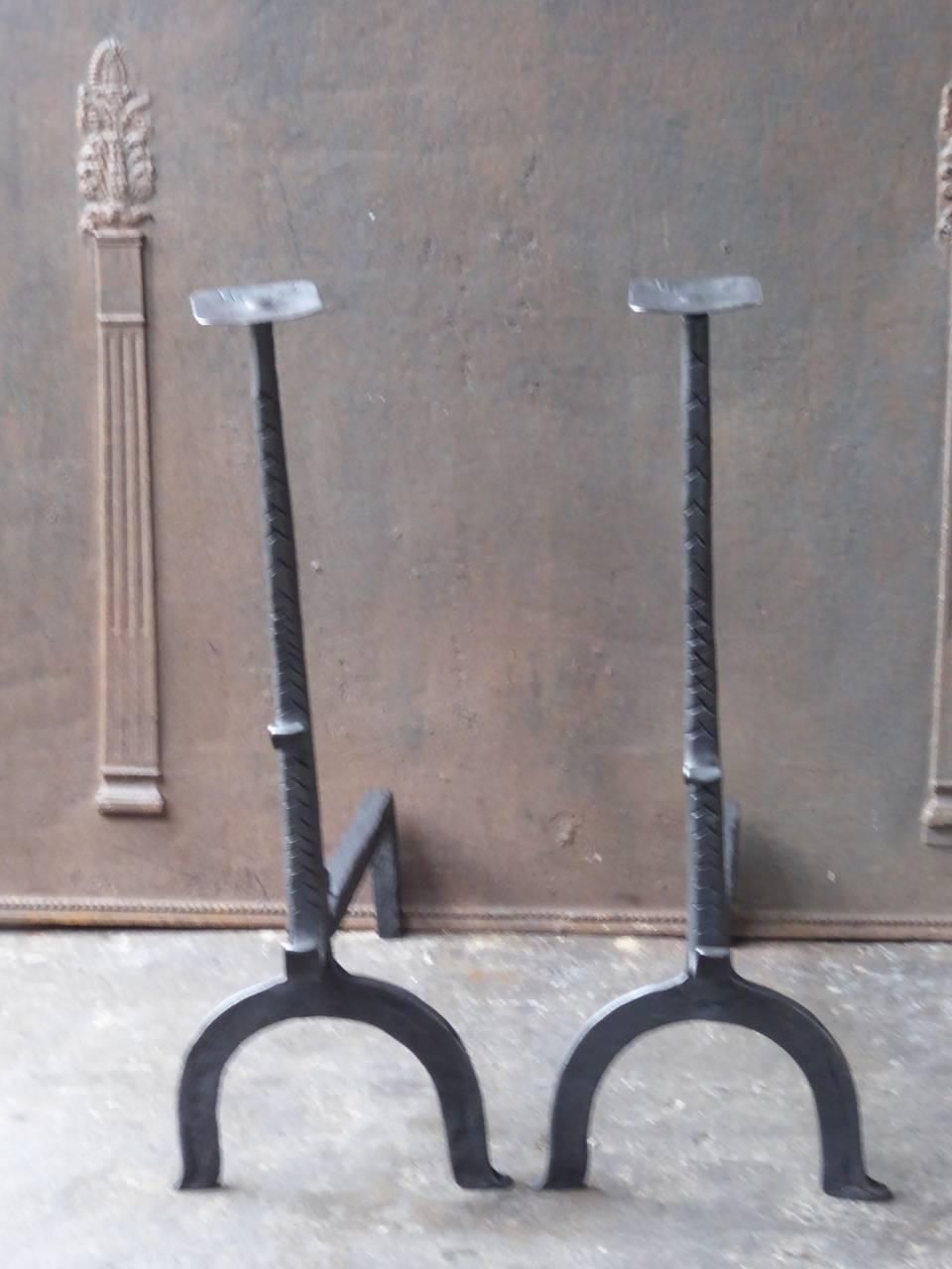17th 18th Century Large Gothic Style Firedogs Or Andirons photo furniture