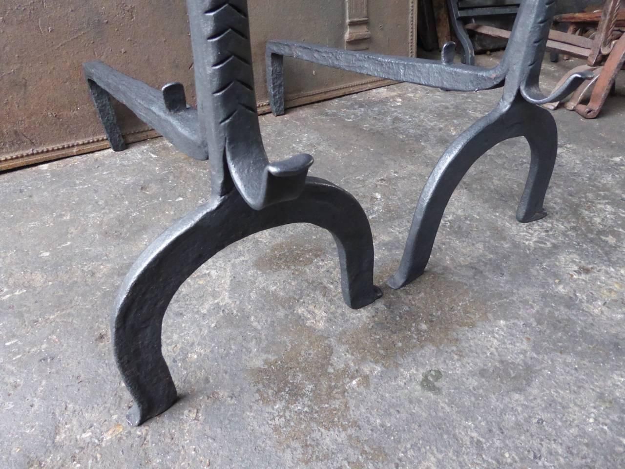 17th 18th Century Large Gothic Style Firedogs Or Andirons photo vinterior