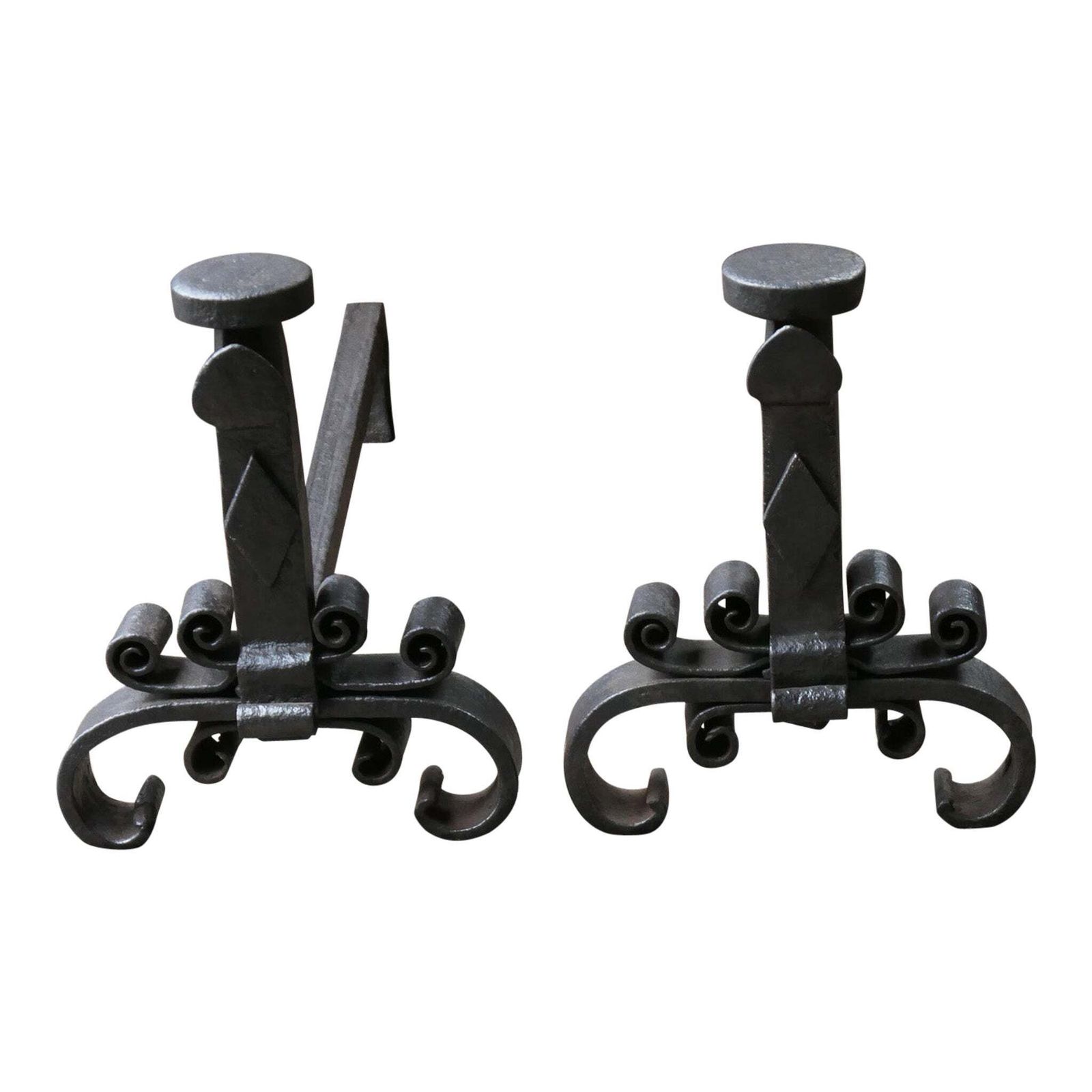Large Antique French Louis XV Period Fire Andirons, 18th Century